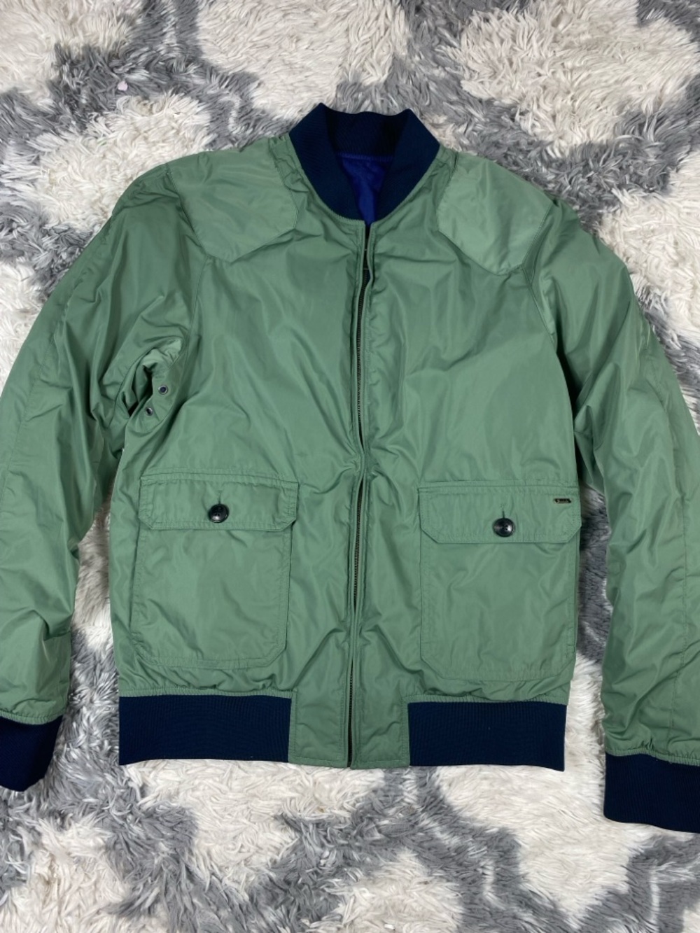 Scotch Soda Jacket Mens Bomber Windbreaker Reversible Green Blue Full Zip Sz M